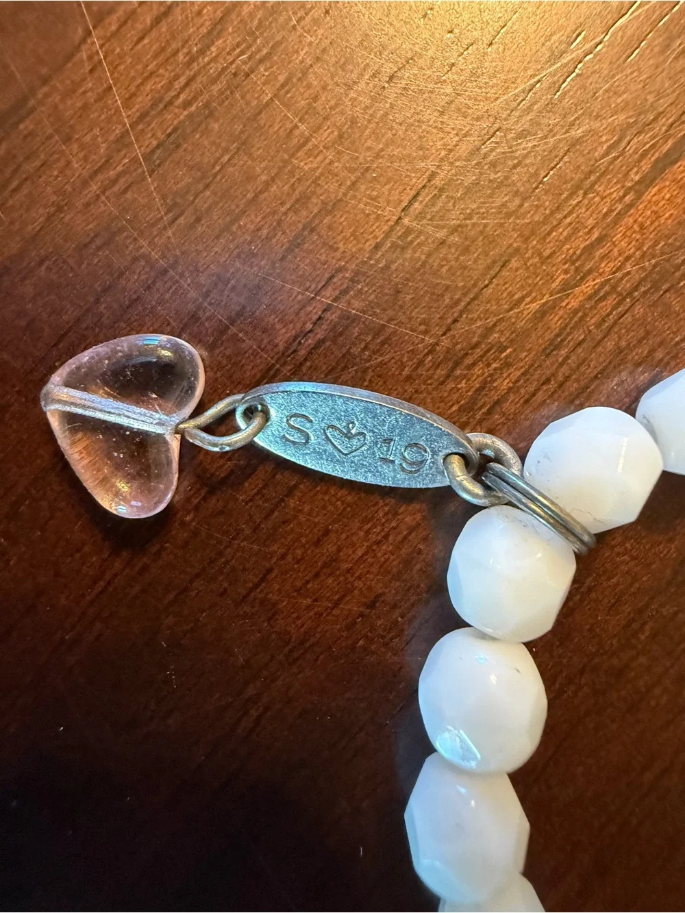 Sabika White Beaded Bracelet with Delicate Heart Charm